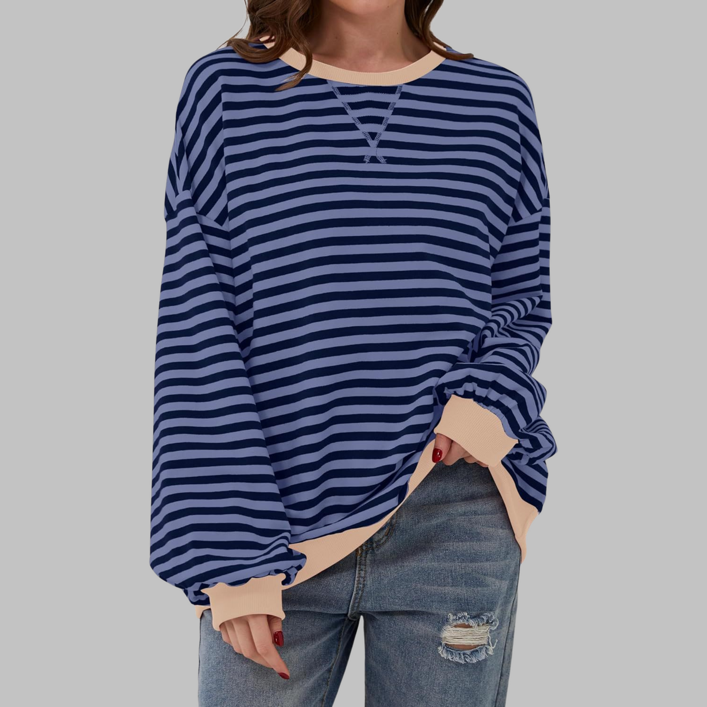Novara™ | Casual Long Sleeve Round Neck Striped Sweatshirt