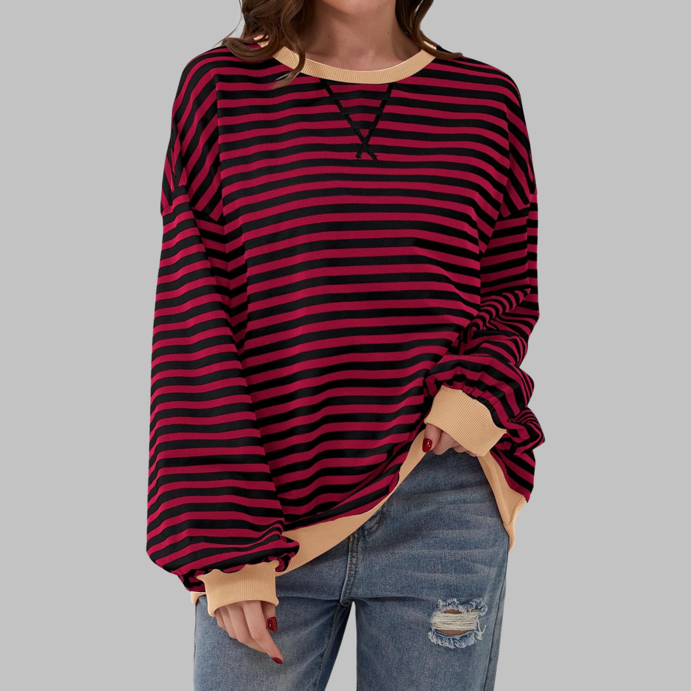 Novara™ | Casual Long Sleeve Round Neck Striped Sweatshirt