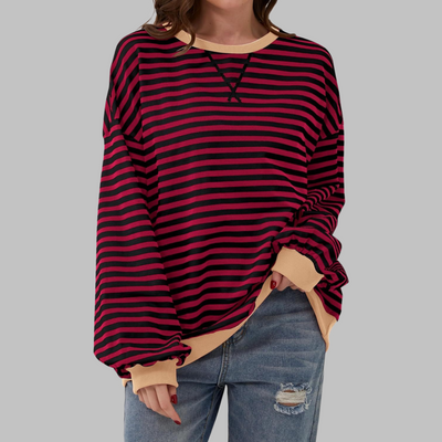 Novara™ | Casual Long Sleeve Round Neck Striped Sweatshirt