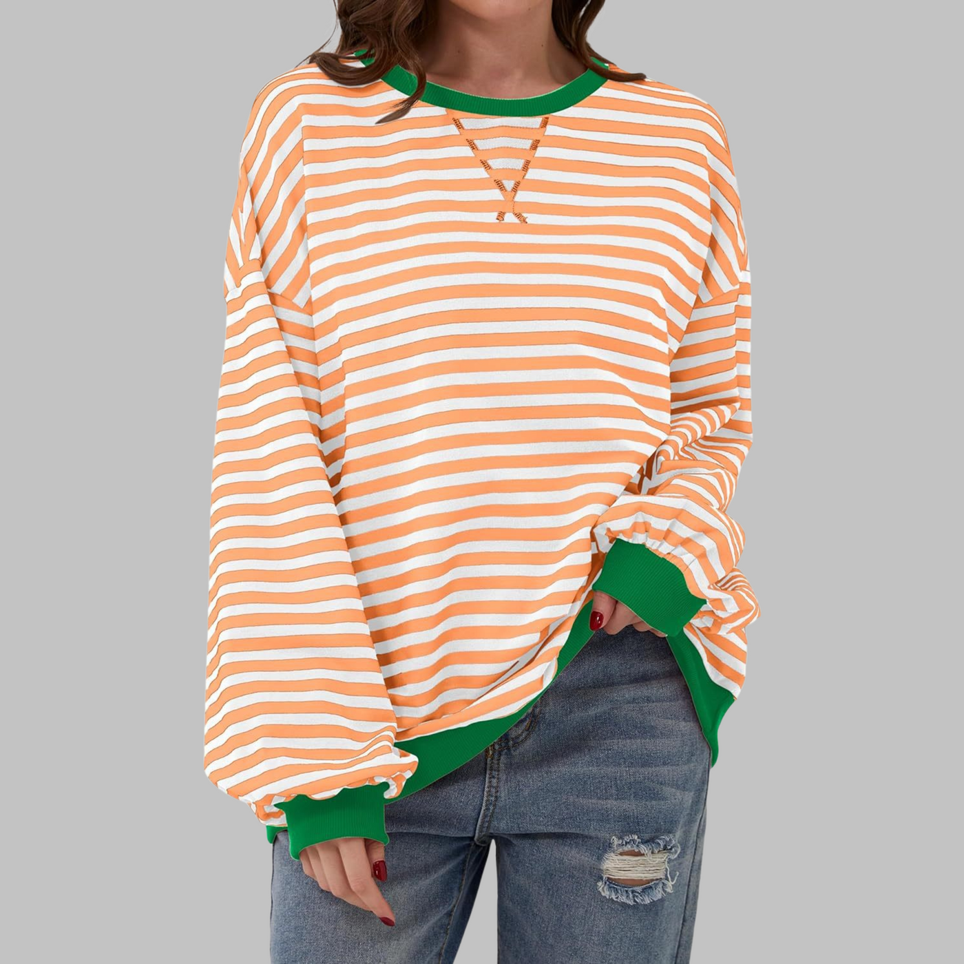 Novara™ | Casual Long Sleeve Round Neck Striped Sweatshirt