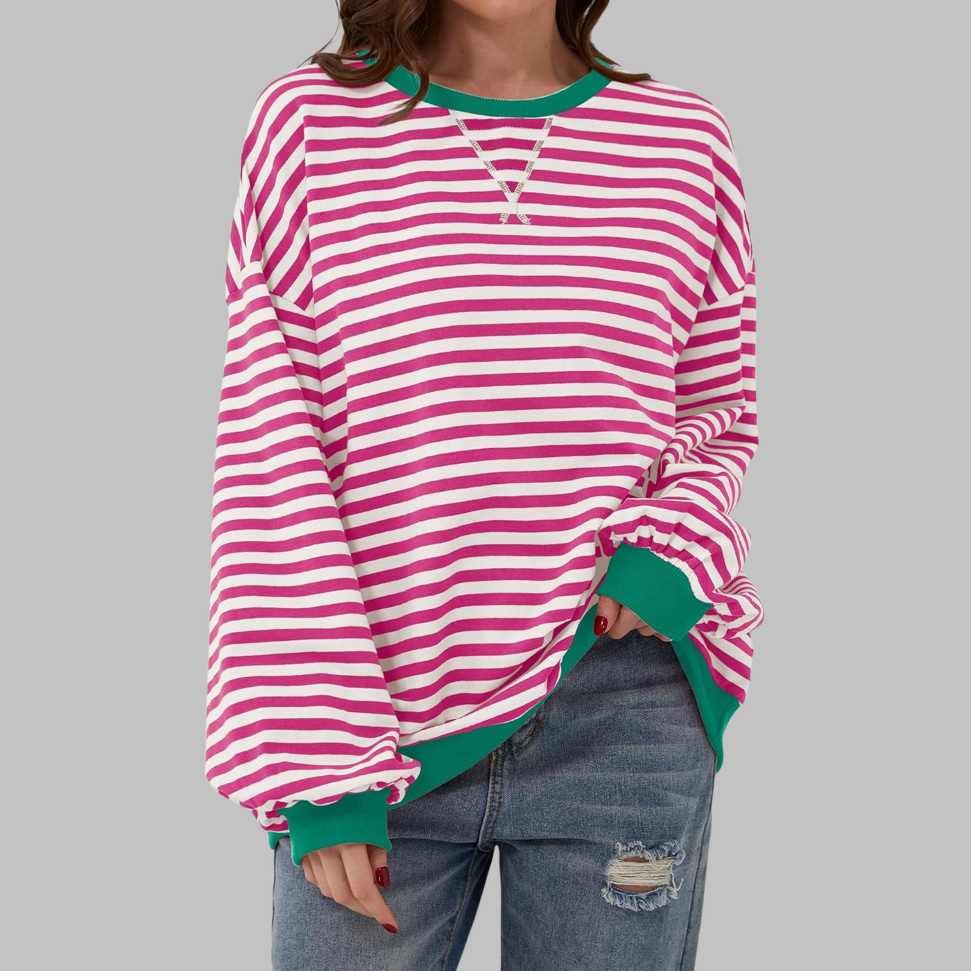 Novara™ | Casual Long Sleeve Round Neck Striped Sweatshirt