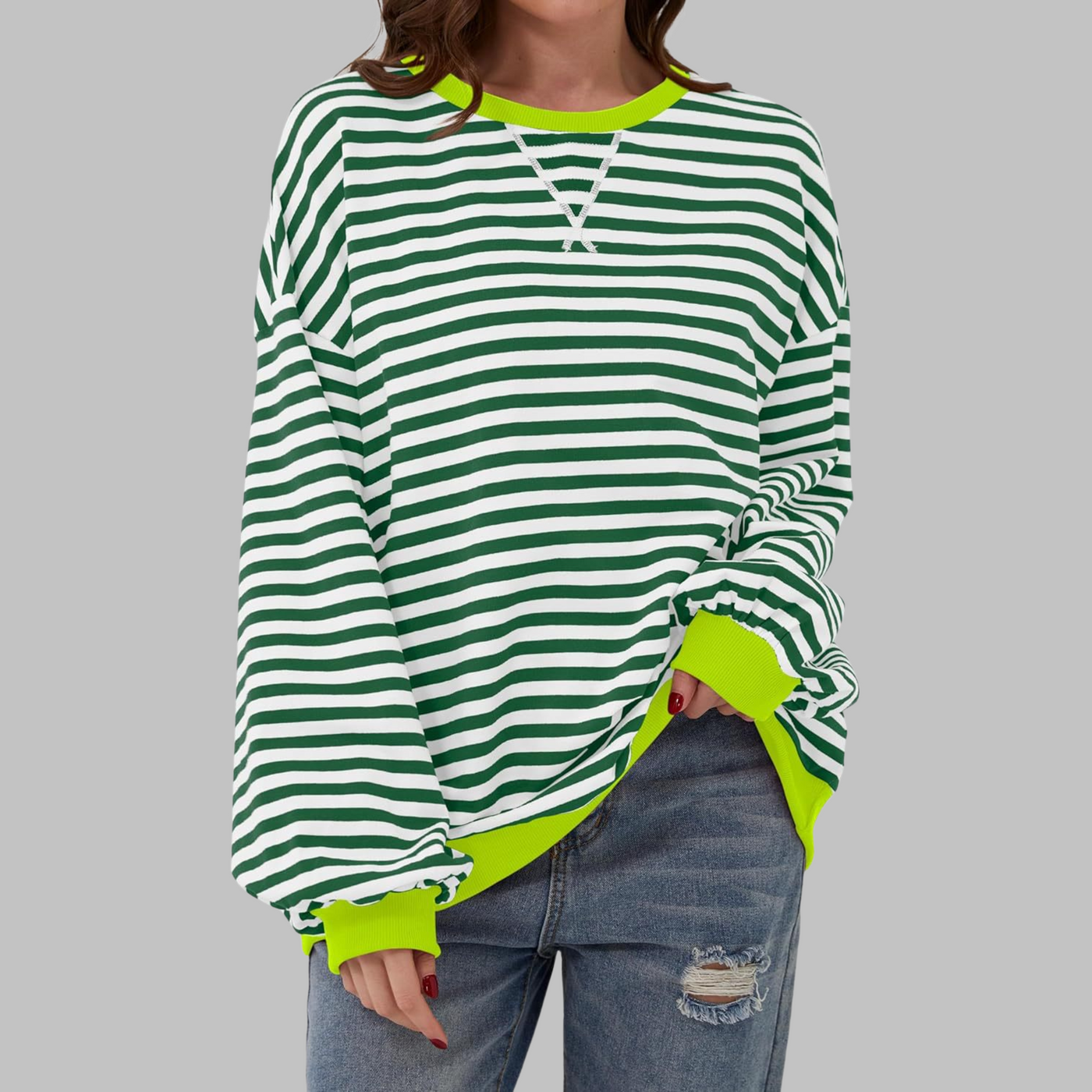 Novara™ | Casual Long Sleeve Round Neck Striped Sweatshirt