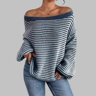 Novara™ | Casual Striped Drop Shoulder Long Sleeve Sweater