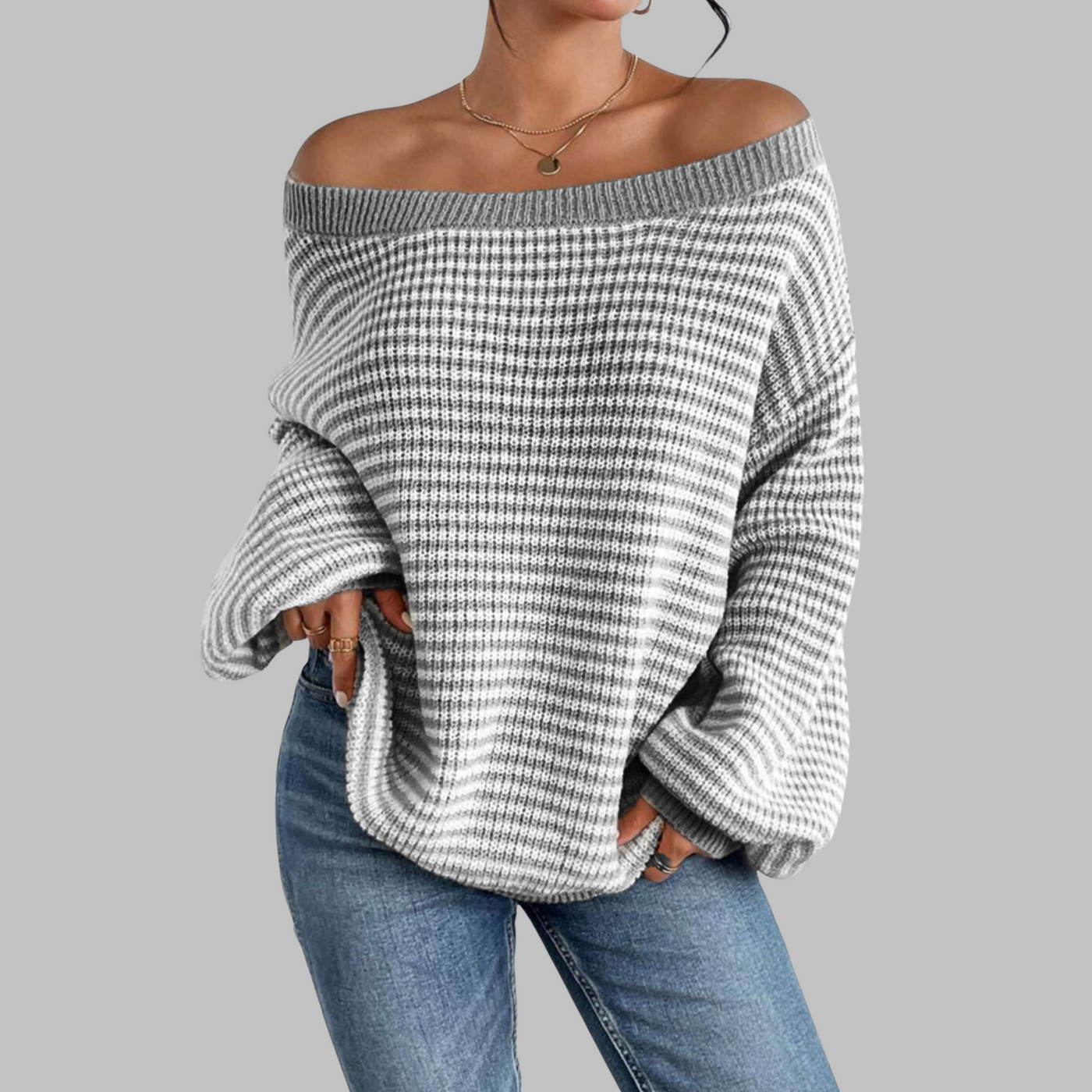 Novara™ | Casual Striped Drop Shoulder Long Sleeve Sweater