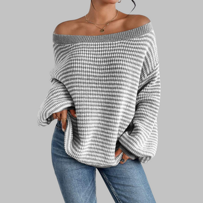 Novara™ | Casual Striped Drop Shoulder Long Sleeve Sweater
