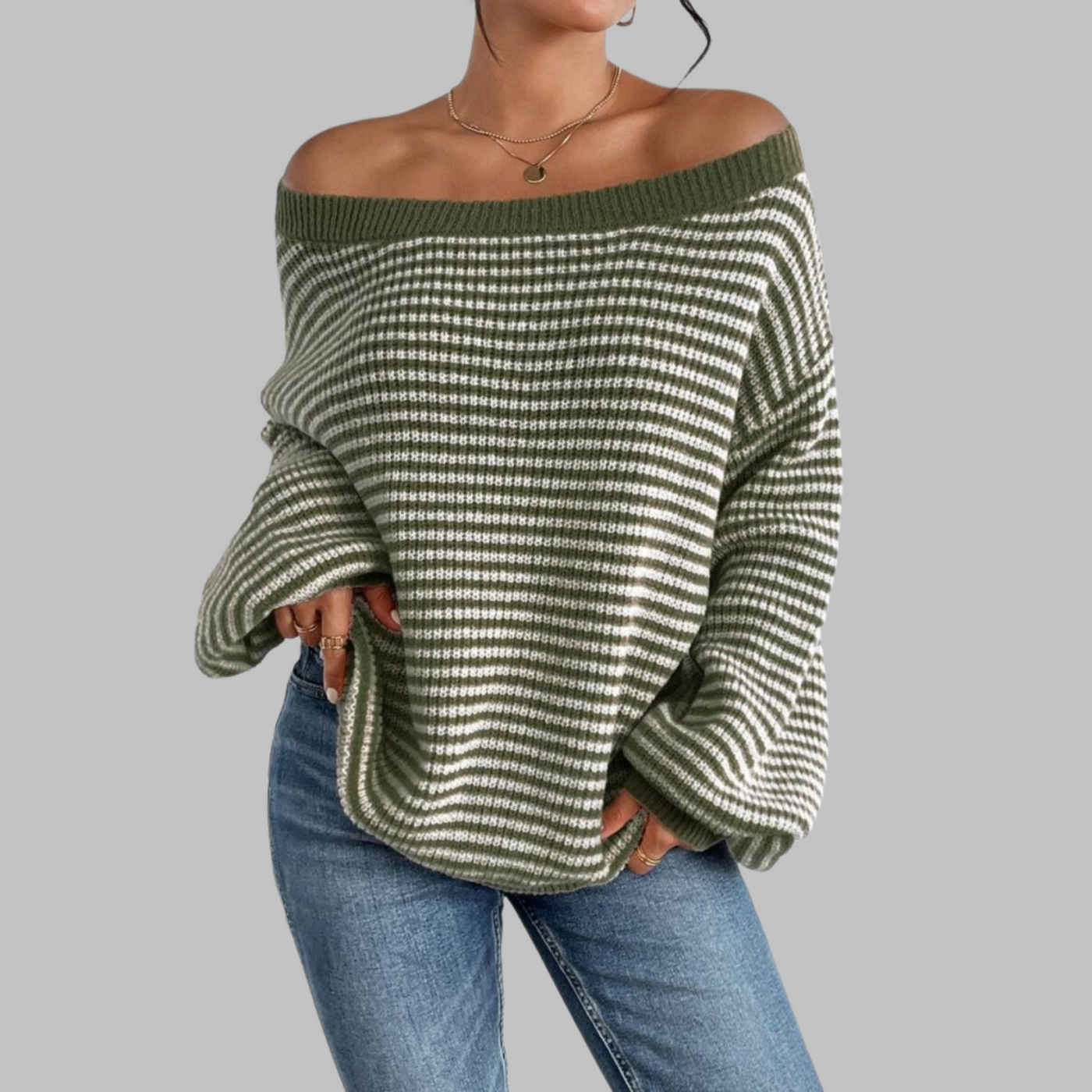 Novara™ | Casual Striped Drop Shoulder Long Sleeve Sweater