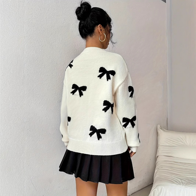 Novara™ | Comfy Bow Print Pullover Sweater