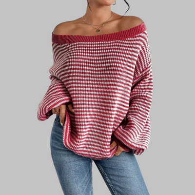 Novara™ | Casual Striped Drop Shoulder Long Sleeve Sweater