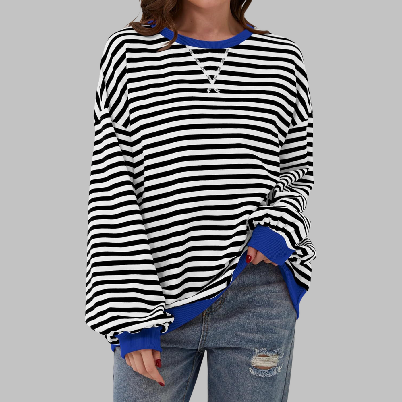 Novara™ | Casual Long Sleeve Round Neck Striped Sweatshirt