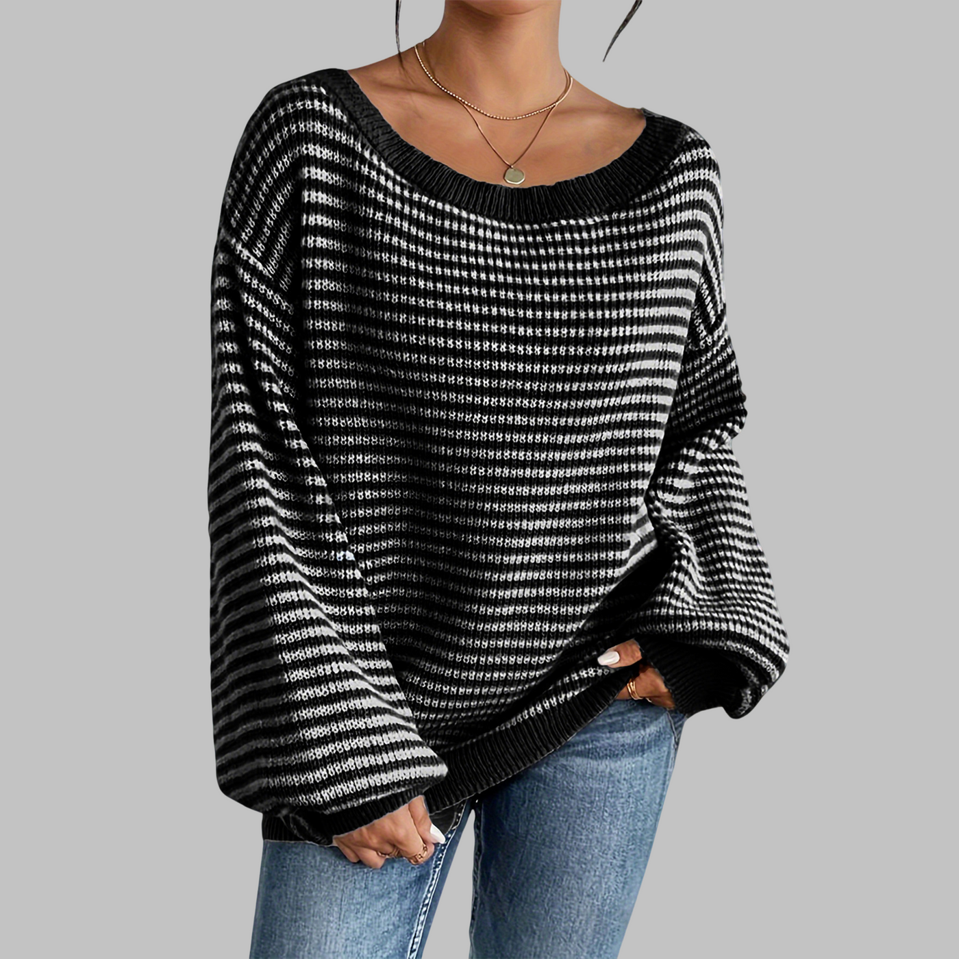 Novara™ | Casual Striped Drop Shoulder Long Sleeve Sweater