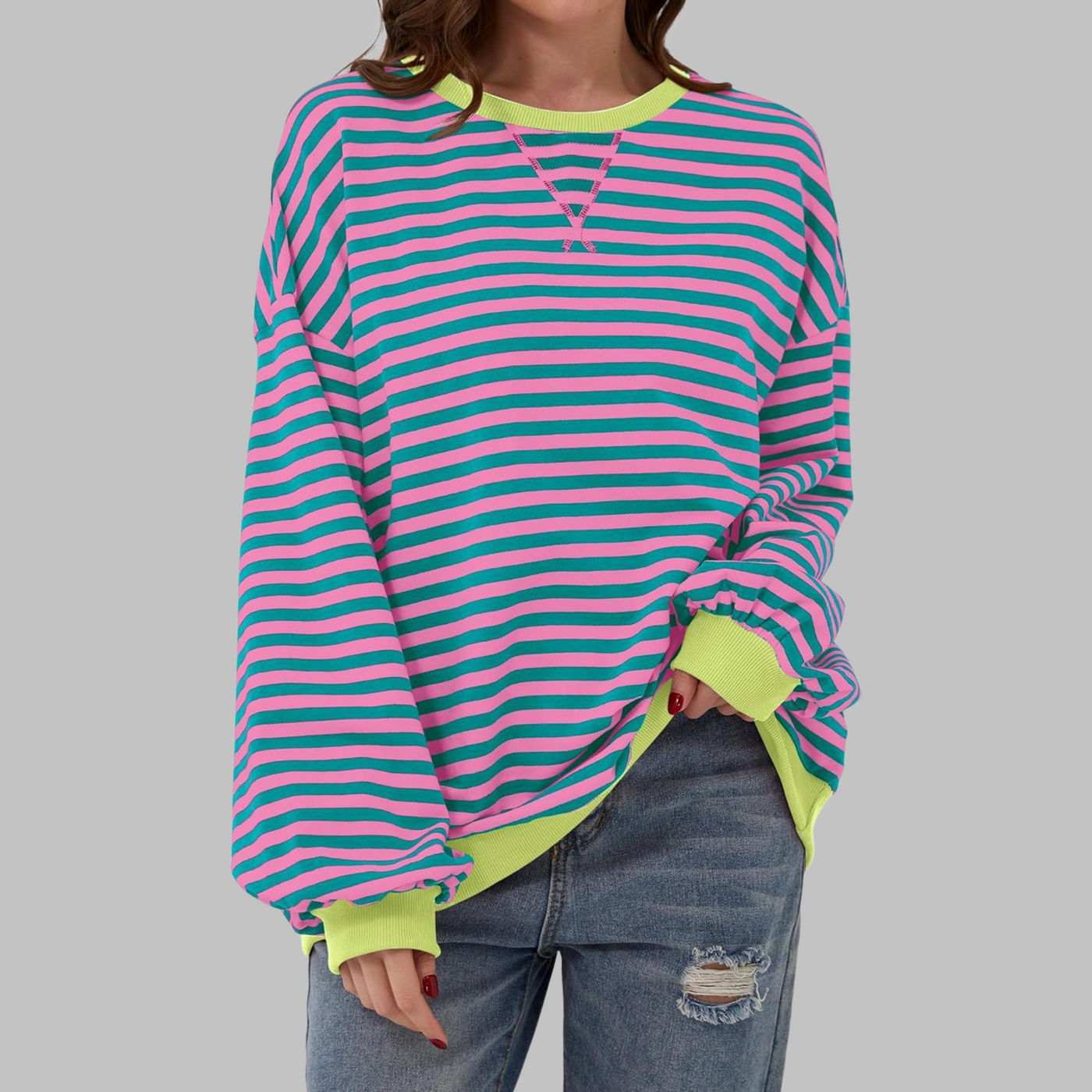 Novara™ | Casual Long Sleeve Round Neck Striped Sweatshirt