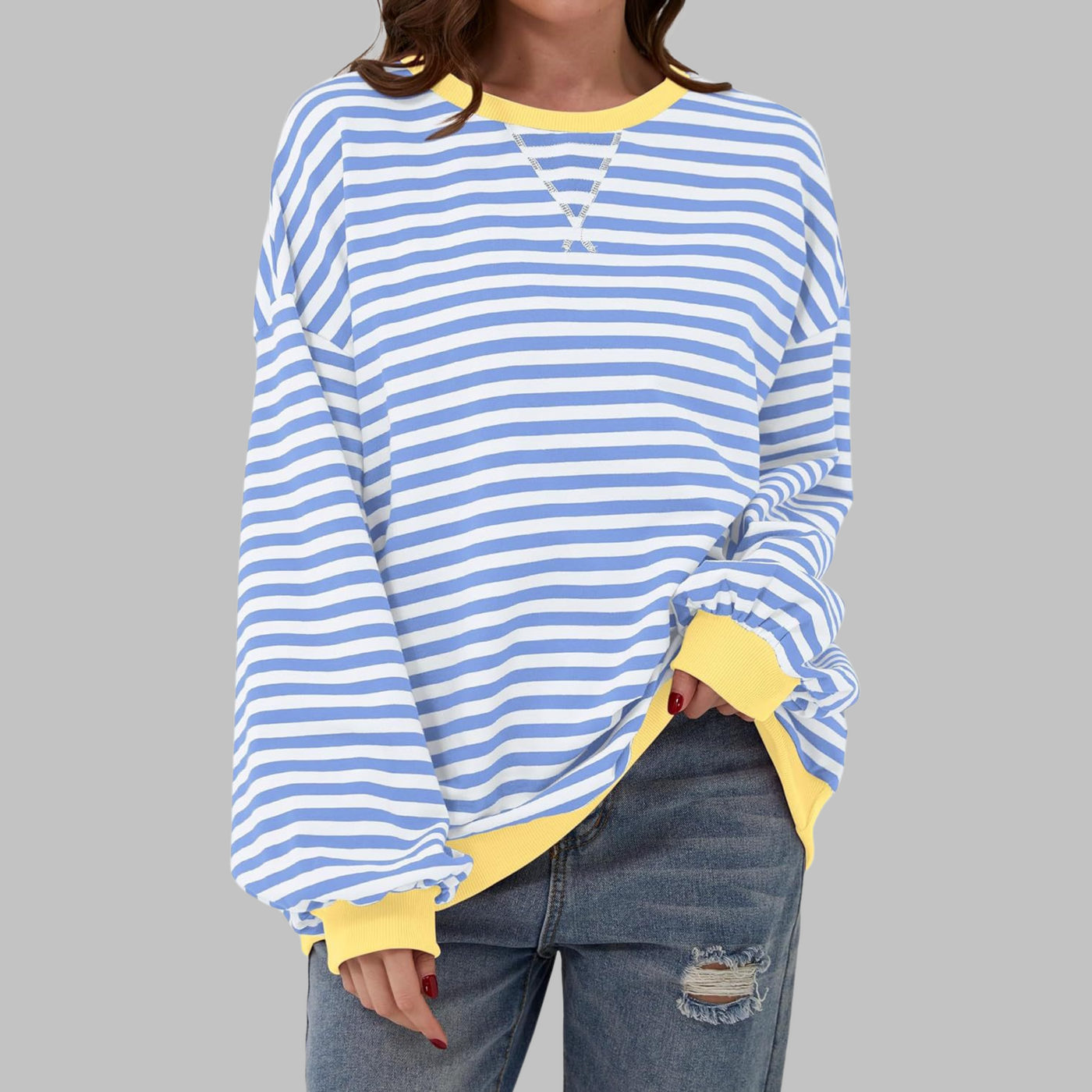 Novara™ | Casual Long Sleeve Round Neck Striped Sweatshirt