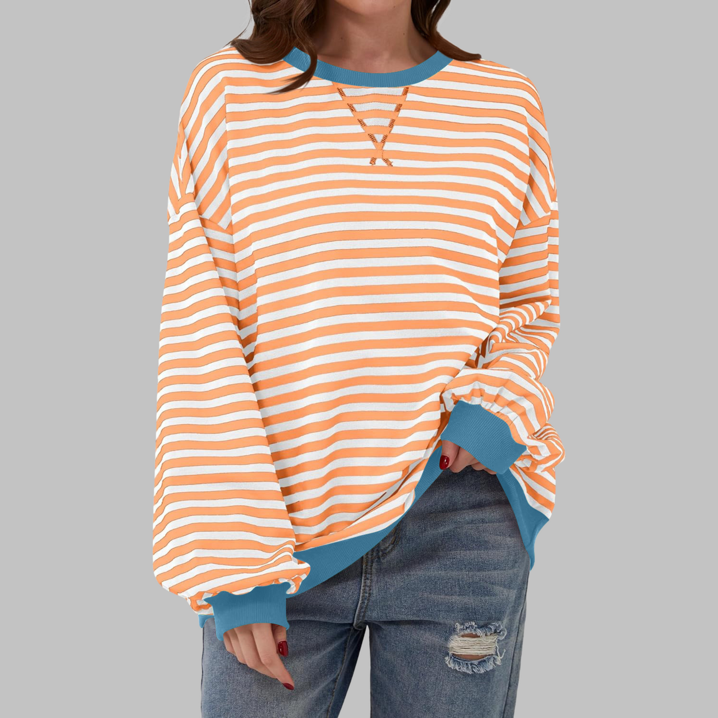 Novara™ | Casual Long Sleeve Round Neck Striped Sweatshirt