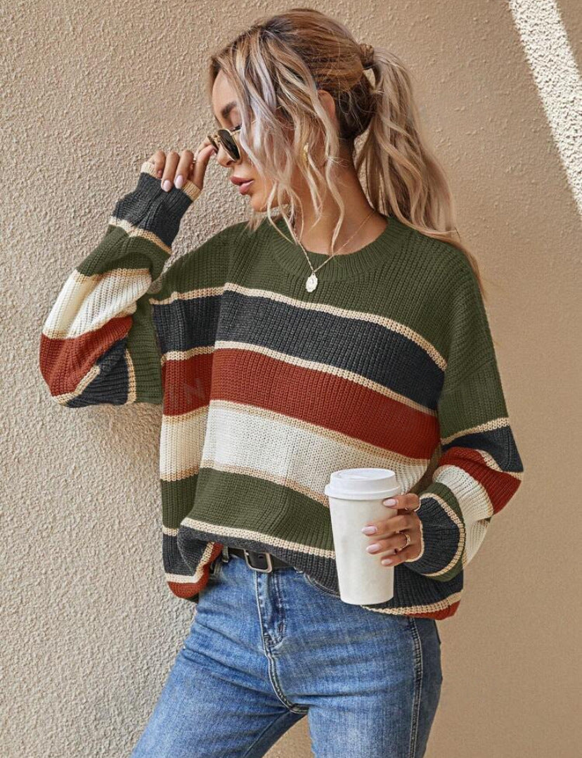 Novara™ | Comfy Striped Long Sleeve Round Neck Sweater