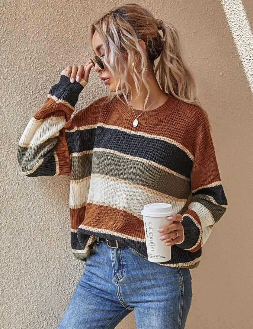 Novara™ | Comfy Striped Long Sleeve Round Neck Sweater