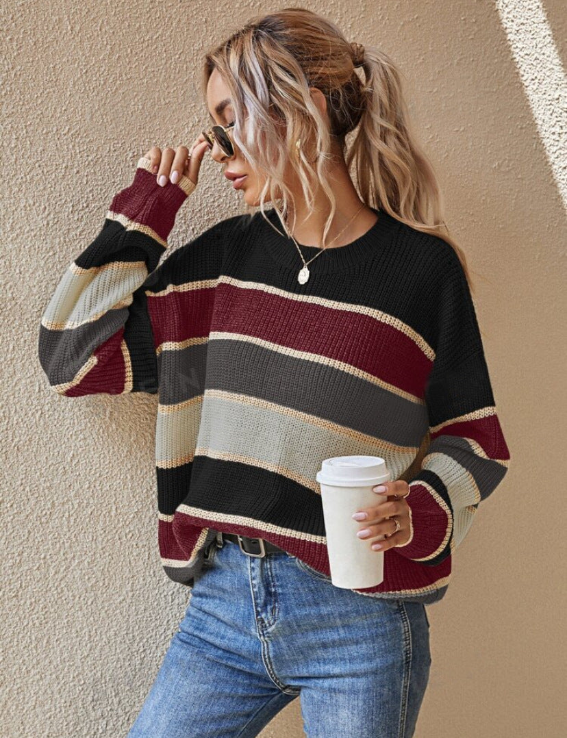 Novara™ | Comfy Striped Long Sleeve Round Neck Sweater