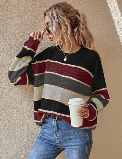 Novara™ | Comfy Striped Long Sleeve Round Neck Sweater
