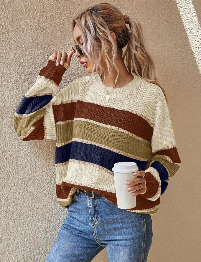 Novara™ | Comfy Striped Long Sleeve Round Neck Sweater